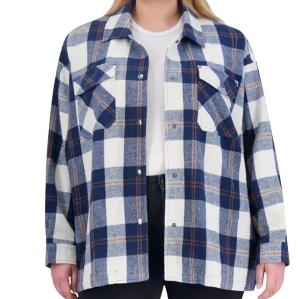 HFX Ladies Shirt Jacket - Color Blue Plaid - Size XL (16-18)- NWT